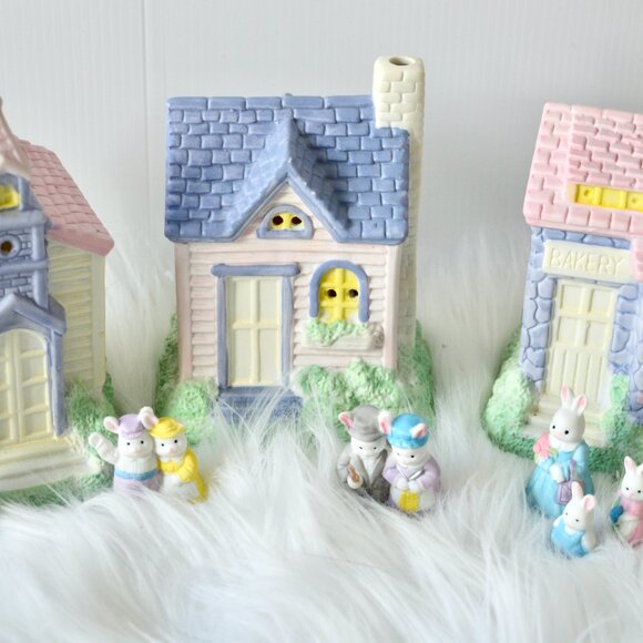 Lighted Easter Village Set with Bunny Villagers - Picture 2 of 8